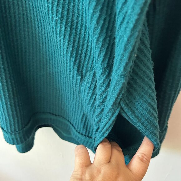 Logo Lounge Lori Goldstein Thermal Shirt Womens Large Blue Green Split Neck Top - Picture 2 of 5